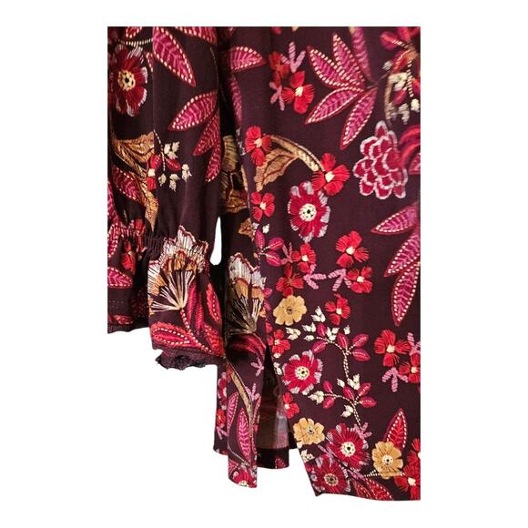 Susan Graver Top Womens 3X Purple Floral Long Sleeve Ruffle Keyhole Tie Neck - Picture 3 of 12